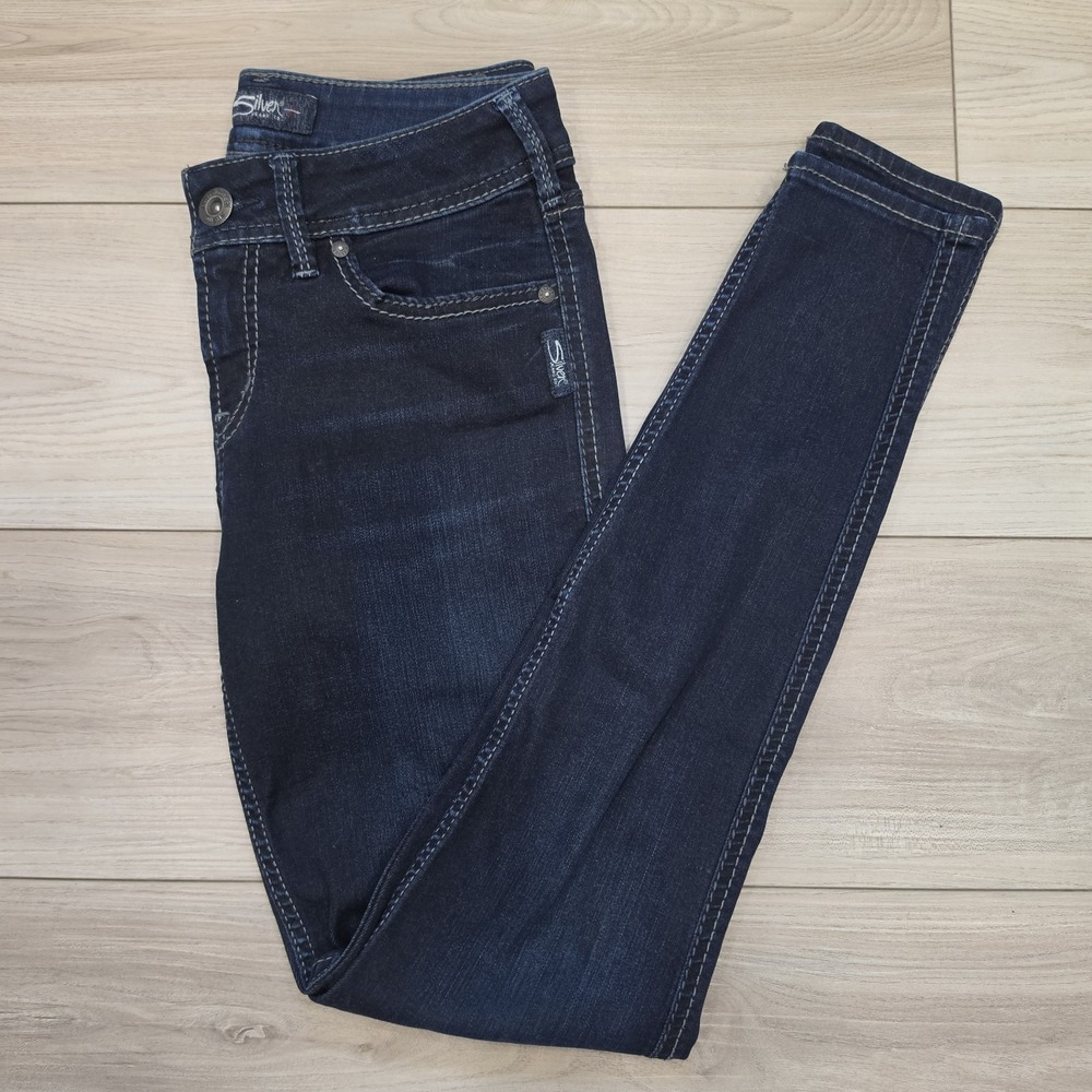 Silver Jeans Co. Women's Suki Mid Super Skinny Dark Wash Denim Jeans Sz 28 x 31